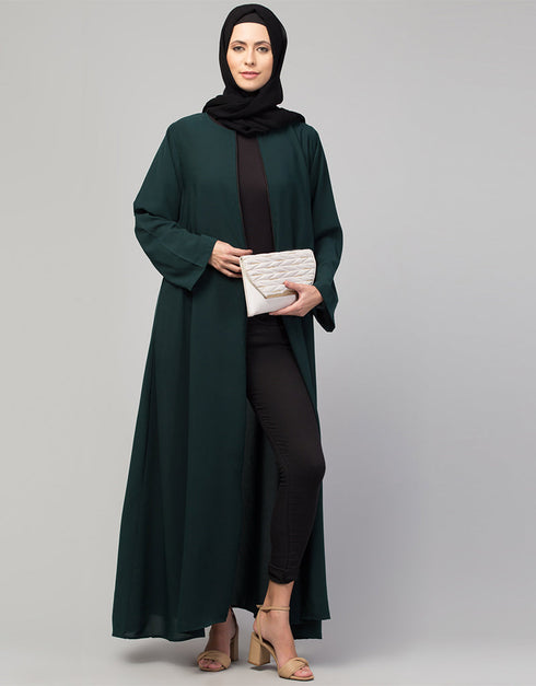 Trendy Basic Abaya with Front Zip for Everyday Comfort In the Color Green
